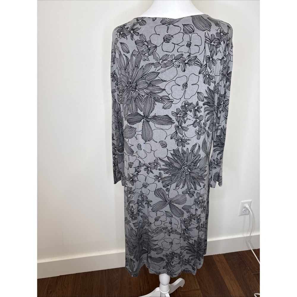 Bryn Walker Floral Viscose Dress XL Gray Stretch Round Neck 3/4 Sleeve Artsy Lux - Picture 4 of 7